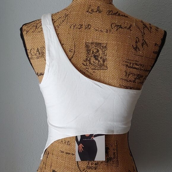 Naked Wardrobe White Smooth Side Asymmetrical Crop Top NWT Sz M NW-T2619 - Picture 3 of 11